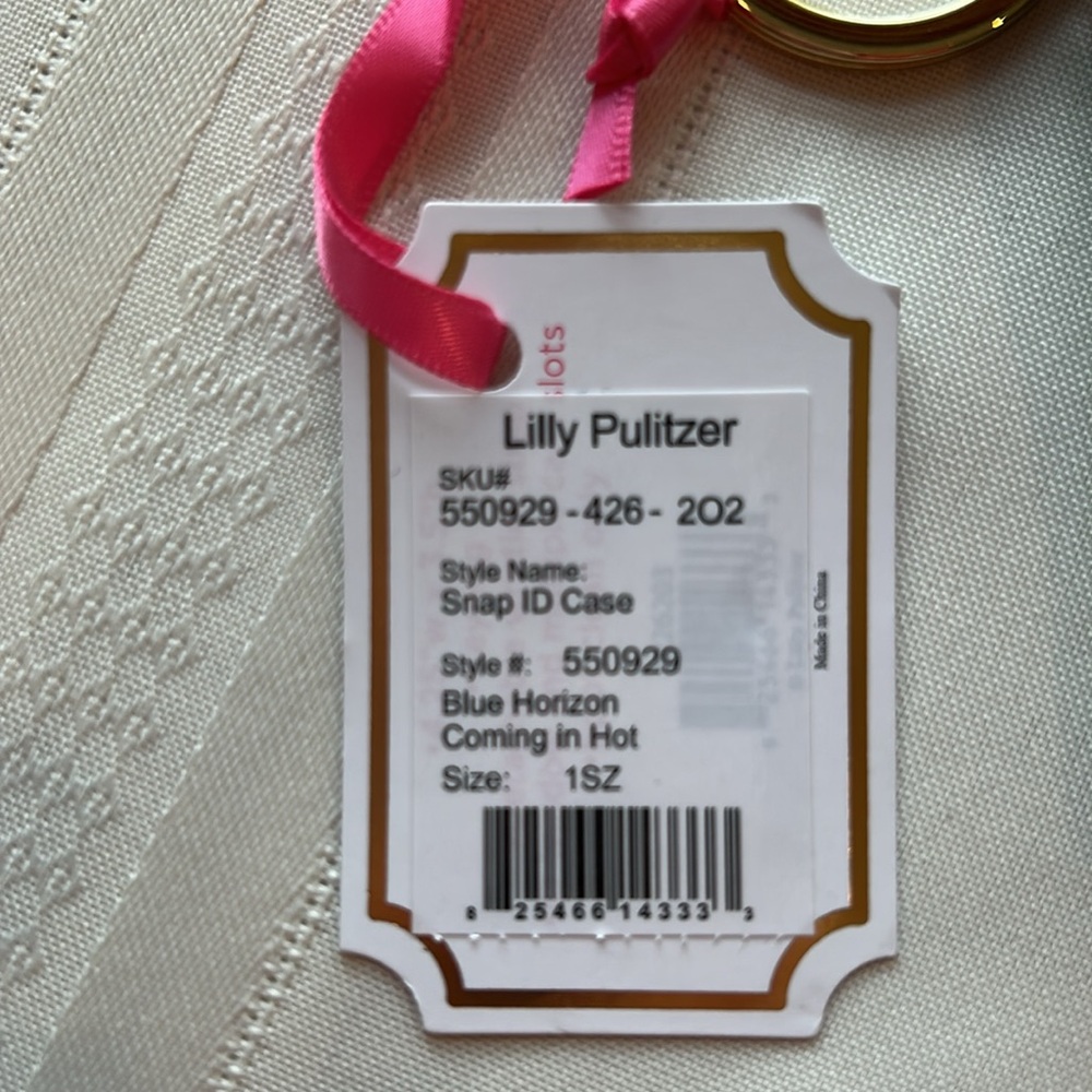 Lilly Pulitzer Snap ID Card Case - Blue Horizon Coming in Hot w/Goldtone Keyring - Picture 6 of 6